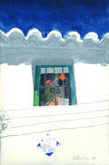 Geraniums in the Window #1, Canvas Fine Art Print 15.2 x 23 in