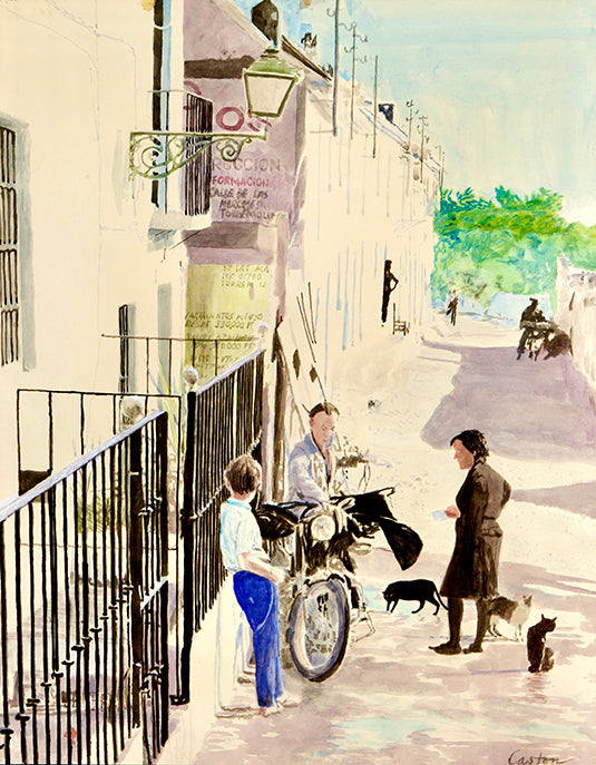 Calle Bajondillo (Pescadero, Robin, Maria y gatos), Canvas Fine Art Print 7.4 x 9.5 in